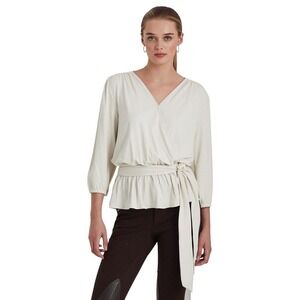 Lauren Ralph Lauren Jersey Peplum Blouse Mascarpone Cream, Size Medium